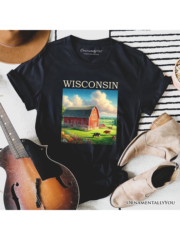 Vintage Wisconsin Farm Landscape T-Shirt, Midwest Red Barn Tee and Countryside Souvenir