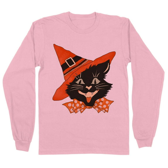 Vintage Witch Cat Long Sleeve Shirt Unisex Large Pink