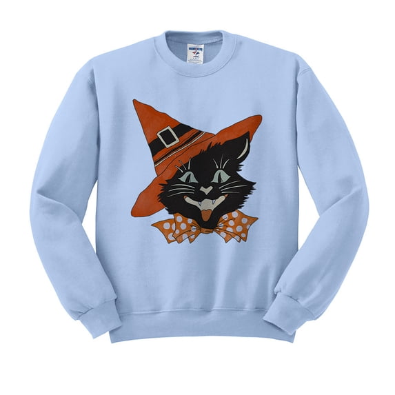 Vintage Witch Cat Sweatshirt Unisex 2X-Large Light Blue