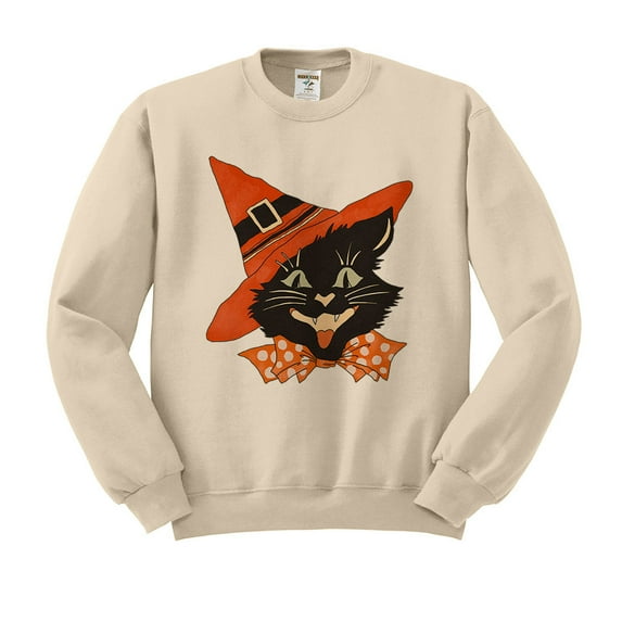 Vintage Witch Cat Sweatshirt Unisex 2X-Large Sand