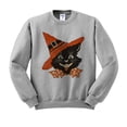 thumbnail image 1 of Vintage Witch Cat Sweatshirt Unisex Small Grey, 1 of 5