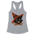 thumbnail image 1 of Vintage Witch Cat Tank Top Fitted Racerback Women's Small Heather Grey, 1 of 5