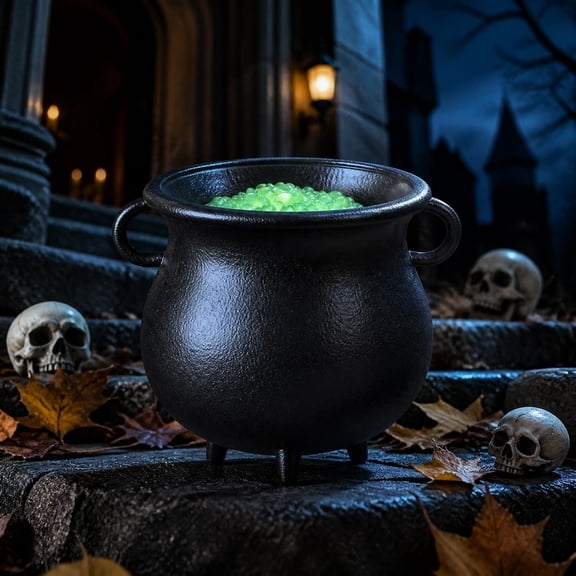Vintage Witch Cauldron Resin Tabletop Ornament, Unique Kettle Shaped Solid Resin Craft, Spooky Decorative Piece for Halloween Kitchen Dining Table & Indoor Holiday Party Arrangement