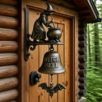 Vintage Witch Doorbell – Cast Iron Halloween Protection Door Hangers Bell with Witch on Broom for Front Door, Porch, Home and Wall Decor (#B005)
