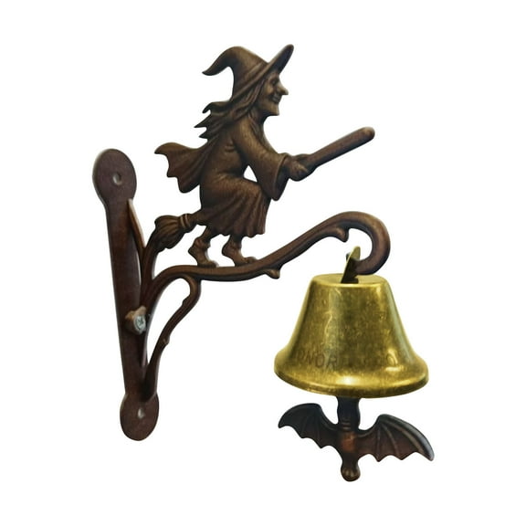 Vintage Witch Doorbell - Handcrafted Iron Halloween Door Hanger with Functional Bell, Gothic Porch Decor for Front Door & Garden (Weather-Resistant, Spooky Witch Design)