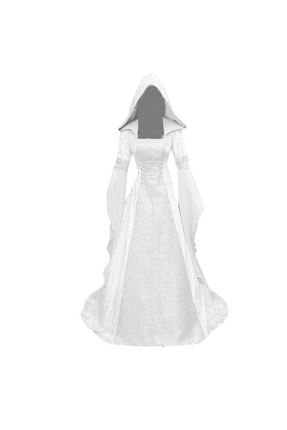 Vintage Witch Dress for Women Embroidered Renaissance Dresses Gothic Hooded Vampire Gown Dress Plus Size Long Peasant Dress