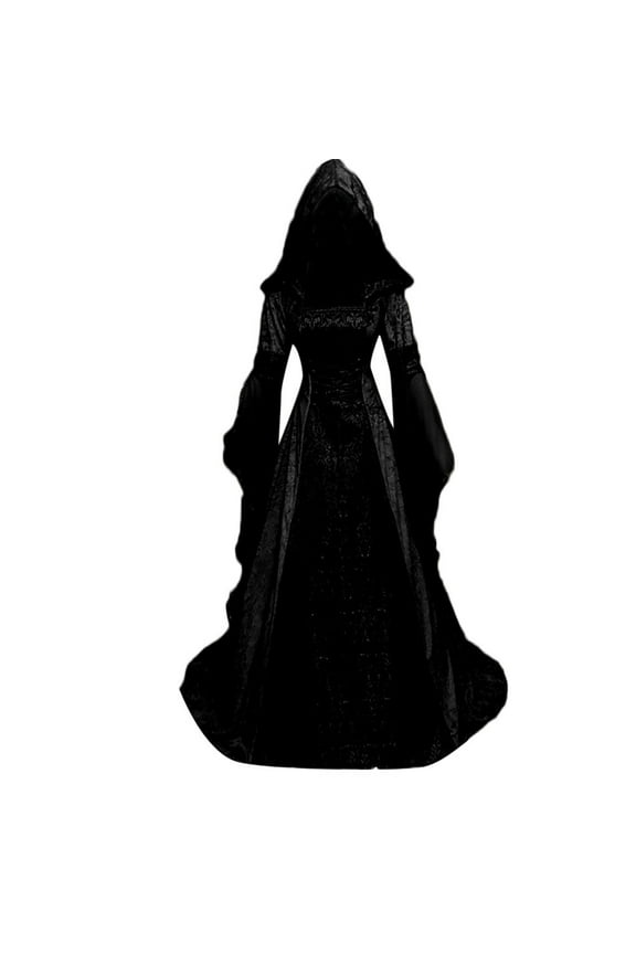 Vintage Witch Dress for Women Embroidered Renaissance Dresses Gothic Hooded Vampire Gown Dress Plus Size Long Peasant Dress