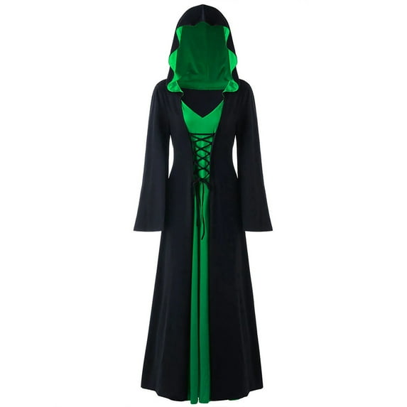 Vintage Witch Dress for Women Embroidered Renaissance Dresses Gothic Hooded Vampire Gown Dress Plus Size Long Peasant Dress