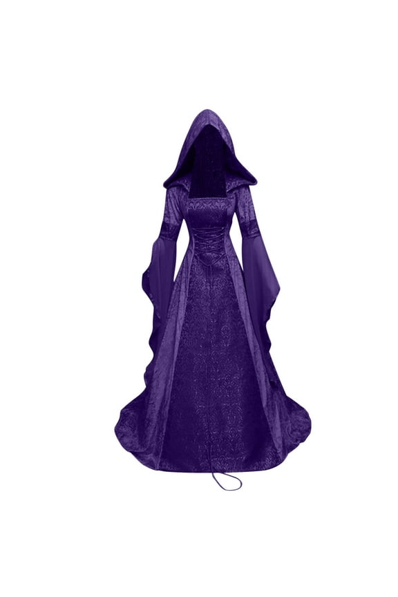 Vintage Witch Dress for Women Embroidered Renaissance Dresses Gothic Hooded Vampire Gown Dress Plus Size Long Peasant Dress