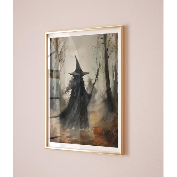 Vintage Witch Poster Witch Wall Art Witch Hat Dark Academia Witch Spooky Witchy Gift Dark Witch Artwork Home Decor, 16x24 UNFRAMED