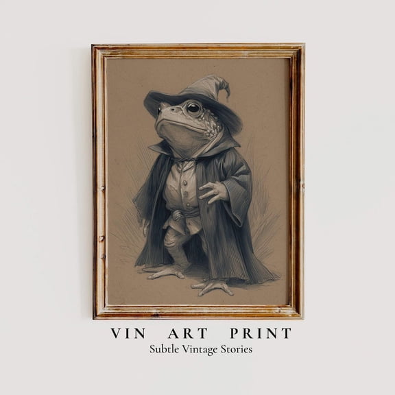 Vintage Witch Toad Wall Art Spooky Frog Decor, Unframed Canvas Size 24x36