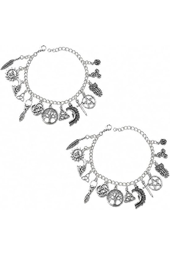 Vintage Witchy Charm Bracelet, Lucky Bracelet with Celestial and Gothic Elements, Boho Meets Dark Glam, Adjustable Witchy Pagan Jewelry, Great Gift for the Free-Spirited Woman(2)