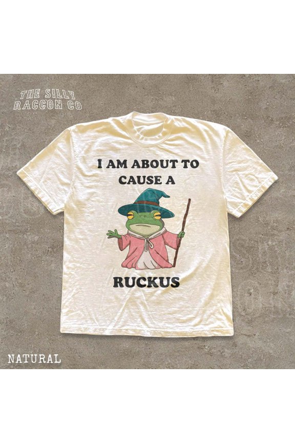 Vintage Wizard Frog T-Shirt, Fantasy Frog Tee For Men Women, I Am About To Cause A Ruckus Tee, Cottagecore, Animal Gift SAND Unisex S-5XL Hot Trending Shirt, Vintage Birthday Gift