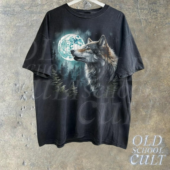 Vintage Wolf 90s Graphic Shirt, Wolf Lovers Retro Tee, 2000s Nature Moon Shirt, Nostalgia Unisex Tee, Cute Wolf Gift, Black Shirt
