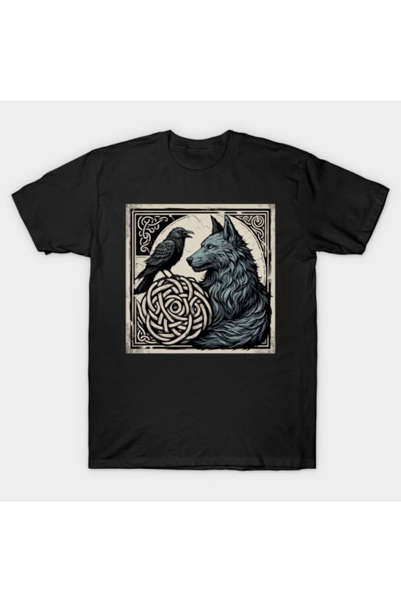 Vintage Wolf And Raven Funny Goth Retro Viking Norse Mythology Animal G5688 T-Shirt, for men and women, Up to Size 5XL