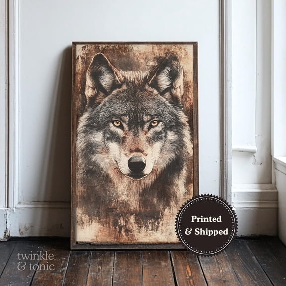 Vintage Wolf Art Print Dark Academia Wall Decor Moody Cabin Poster Rustic Farmhouse Woodland Wildlife Design Poster, UNFRAMED