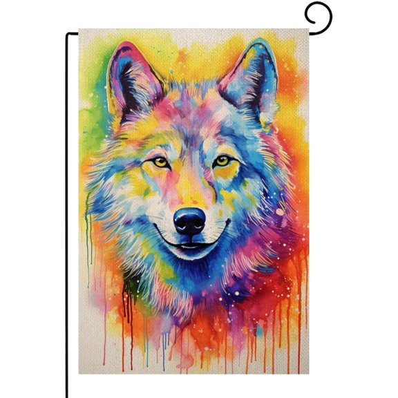 Vintage Wolf Garden Flag Rustic Watercolor Animal Art Yard Decor Outdoor Farmhouse Porch Flag 12x18 Inch