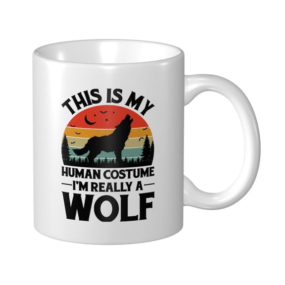 Vintage Wolf Halloween Costume Ceramic Coffee Mug, Funny Tea Cup - Motivational Inspirational Gift for Men & Women - Sarcastic Office Mug for Friend, Coworker, Family