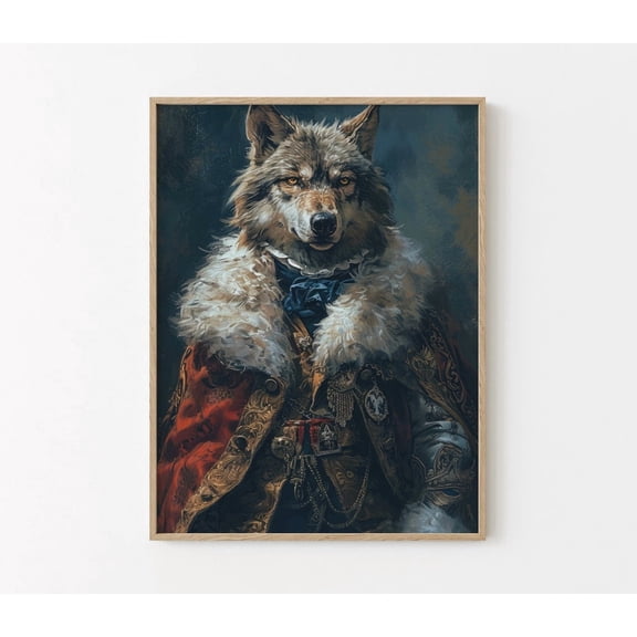Vintage Wolf Regal Portrait Animal Home Decor Wall Art, Unframed Canvas