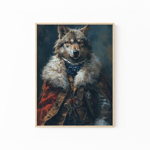 Vintage Wolf Regal Portrait Wall Art Print, Animal Home Decor
