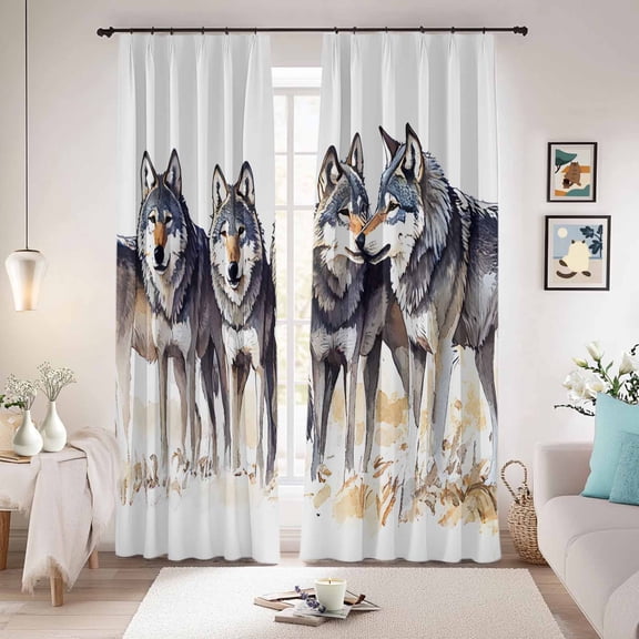 Vintage Wolves Blackout Curtains for Bedroom/Living Room, Pinch Pleated Black Out Curtains, Vintage Chic Watercolor Animals Room Darkening Window Drapes with Hooks 2 Panels, 39"x70"