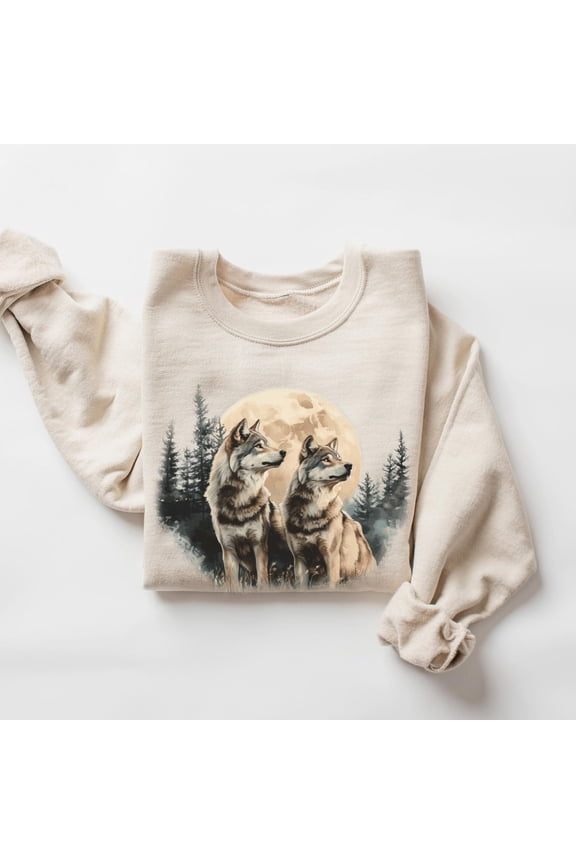 Vintage Wolves Howling Moon Sweatshirt, 90s Forest Crewneck Sweatshirt All Size S-5XL
