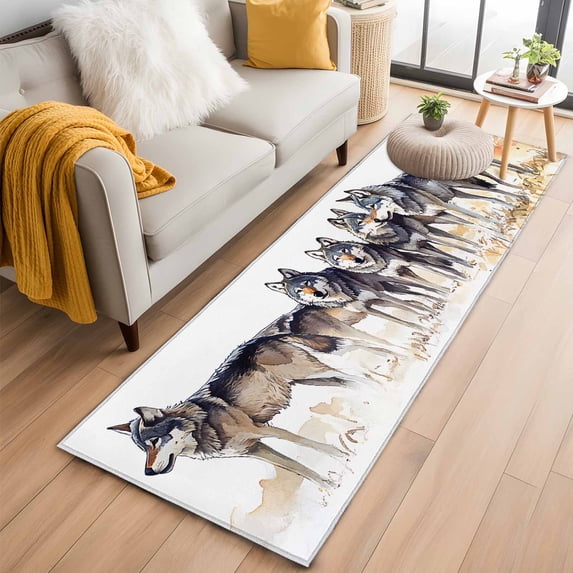 Vintage Wolves Kitchen Runner Rug 2x6 Washable Runners for Hallway Non Slip Vintage Chic Watercolor Animals Large Area Rug Indoor Floor Carpet for Bathroom Laundry Entryway Bedroom Living Room
