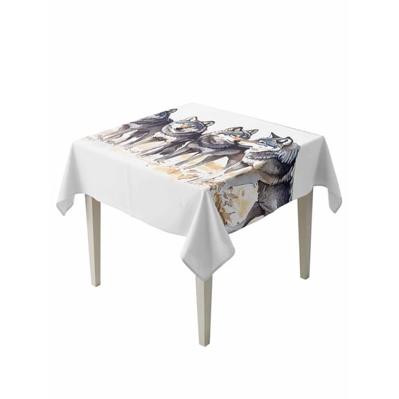 Vintage Wolves Table Cloth, Vintage Chic Watercolor Animals Waterproof Tablecloth for Square Tables, Reusable Washable Fabric Table Cover for Restaurant Kitchen Dining Tables 60"x60"