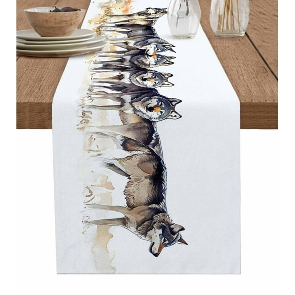 Vintage Wolves Table Runner 48 Inches, Vintage Chic Watercolor Animals Bed Runner Dresser Scarves Tabletop for Indoor Outdoor Parties/Ceremony/Banquet, 13" x 48"