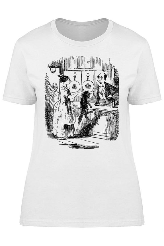 Vintage Woman Cat Man Sketch T-Shirt Women -Image by Shutterstock, Female Small