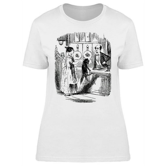 Vintage Woman Cat Man Sketch T-Shirt Women -Image by Shutterstock, Female XX-Large