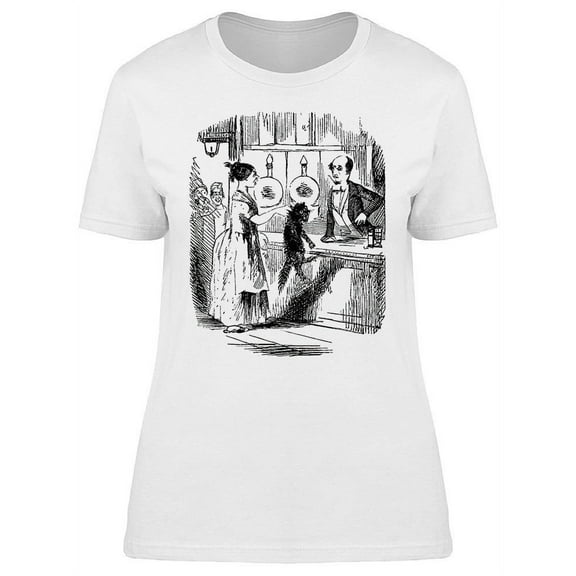 Vintage Woman Cat Man Sketch T-Shirt Women -Image by Shutterstock, Female x-Large
