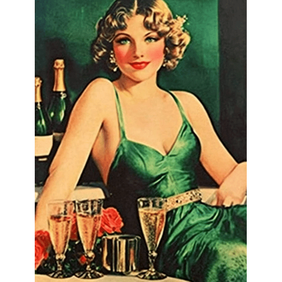 Vintage Woman Champagne Decor Art/Canvas Print Perfect for Living Room Bedroom Elegant Home Decor Glamorous Wall Art Art Deco Style Print Modern Decor.