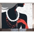 thumbnail image 1 of Ambesonne Vintage Woman Curtains 2 Panel Set, Pearl Necklace, 108" x 108", Black Grey and Vermilion, 1 of 3
