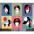 thumbnail image 1 of Vintage Woman Curtains 2 Panels Set, Pop Art Portraits Retro Fashion Makeup and Hairstyles with Roses and Hat, Window Drapes for Living Room Bedroom, 108W X 108L Inches, Multicolor, by Ambesonne, 1 of 3