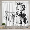 thumbnail image 1 of Vintage Woman Curtains 2 Panels Set, Retro Female Lady Holding an Old Fashion Blouse Doing Laundry Image, Window Drapes for Living Room Bedroom, 55W X 39L Inches, Black and White, by Ambesonne, 1 of 2