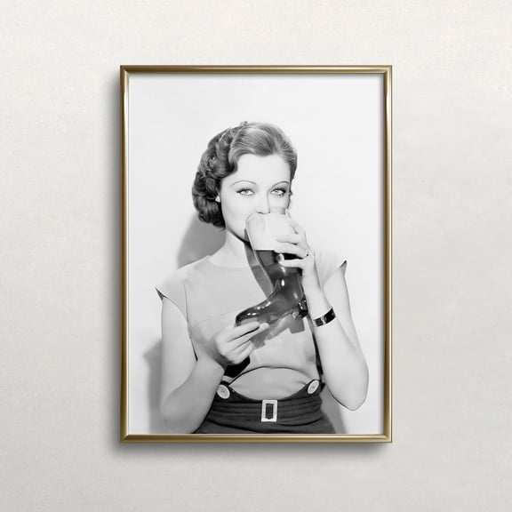 Vintage Woman Drinking Beer Art: Funny Bar Wall Decor UNFRAMED PAPER POSTER, Home Decor