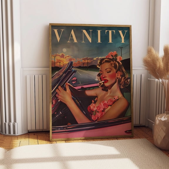 Vintage Woman Driving On Highway Poster Retro Woman Smoking A Cigarette Wall Art Badass Bestie, Eclectic Wall, Art Funny, Retro Wall, Decor, Unfreamed 8x12