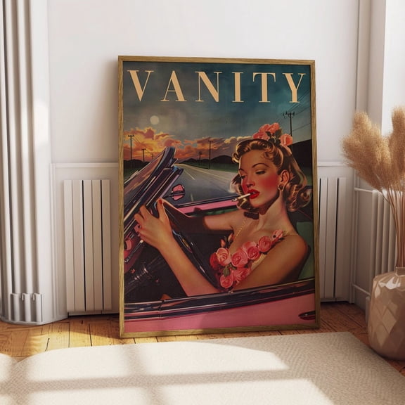Vintage Woman Driving on Highway Poster Retro Woman Smoking a Cigarette Wall Art Badass Bestie Eclectic Wall Art Retro Wall Decor 24x36 Unframed Poster