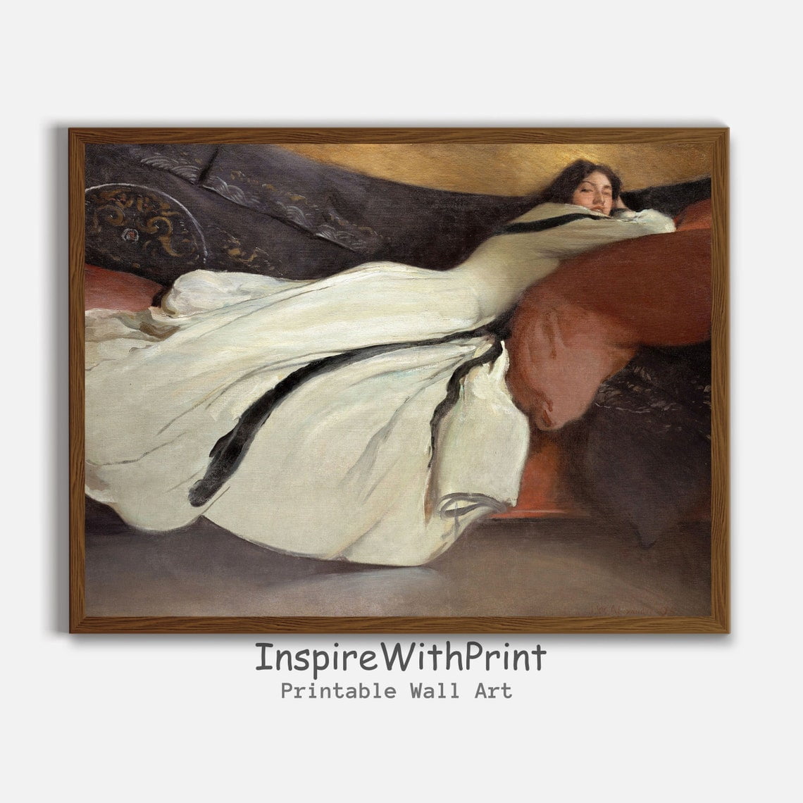 Vintage Woman Laying On Sofa Wall Art, Moody Woman Portrait, Victorian ...