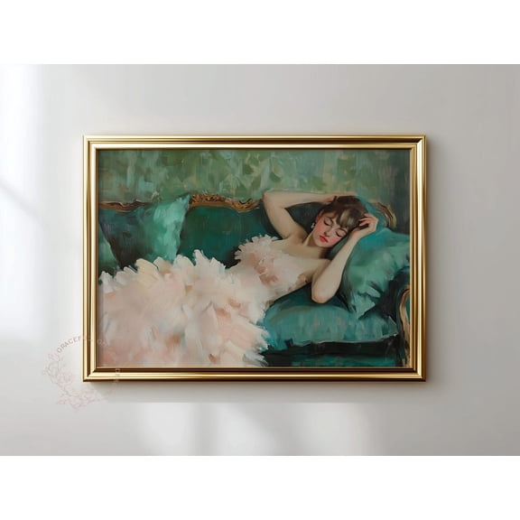 Vintage Woman On Couch Wall Art, Romantic Portrait Home Decor #2266, Unframed Poster Size 8x12