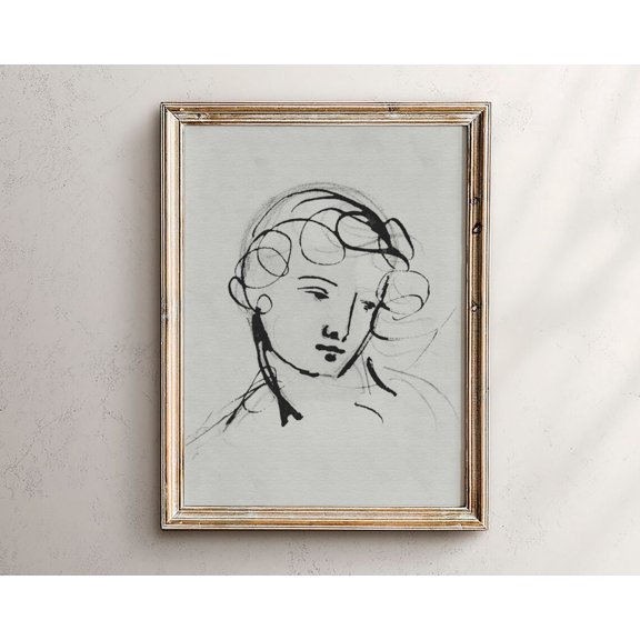Vintage Woman Portrait Minimalist Line Drawing