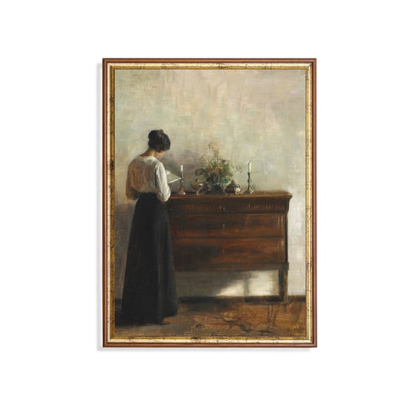 Vintage Woman Reading Art Print, Unframed Paper Poster 24x36in