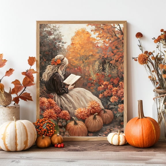 Vintage Woman Reading In The Fall Garden Landscape Poster , Autumn Wall Decor, Moody Reading Portrait Wall Art, Fall Wall Art Printable, Size 8x12 UNFFRAMED F03.1.6l220