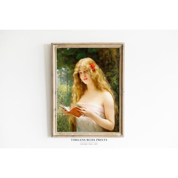Vintage Woman Reading Print Wall Art Antique Woman Reading Book Printable Book Lover Print Library Art Decor Poster Decor, Unframed Poster Size 8x12 F03.1.22l153
