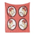 thumbnail image 1 of Vintage Woman Soft Flannel Fleece Blanket, Vintage Fashion Girl Portraits with Makeup Perfume and Cigarette, Cozy Plush for Indoor and Outdoor Use, 50" x 70", White Black and Coral, by Ambesonne, 1 of 5