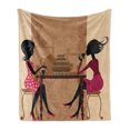 thumbnail image 1 of Vintage Woman Soft Flannel Fleece Throw Blanket, Graphic Image 2 Women Sitting at a Cafe Drinking Tea and Eating Cake Theme, Cozy Plush for Indoor and Outdoor Use, 70" x 90", Multicolor, by Ambesonne, 1 of 6