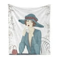 thumbnail image 1 of Vintage Woman Soft Flannel Fleece Throw Blanket, Portrait of a Woman Sitting at a Table and Holding a Cup of Coffee, Cozy Plush for Indoor and Outdoor Use, 70" x 90", Multicolor, by Ambesonne, 1 of 5