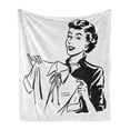 thumbnail image 1 of Vintage Woman Soft Flannel Fleece Throw Blanket, Retro Female Lady Holding an Old Fashion Blouse Doing Laundry Image, Cozy Plush for Indoor and Outdoor Use, 50" x 70", Black and White, by Ambesonne, 1 of 6