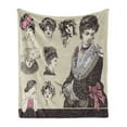 thumbnail image 1 of Vintage Woman Soft Flannel Fleece Throw Blanket, Retro Ladys Posing with Victorian Style Fashion Hats Corset and Gloves, Cozy Plush for Indoor and Outdoor Use, 70" x 90", Multicolor, by Ambesonne, 1 of 6